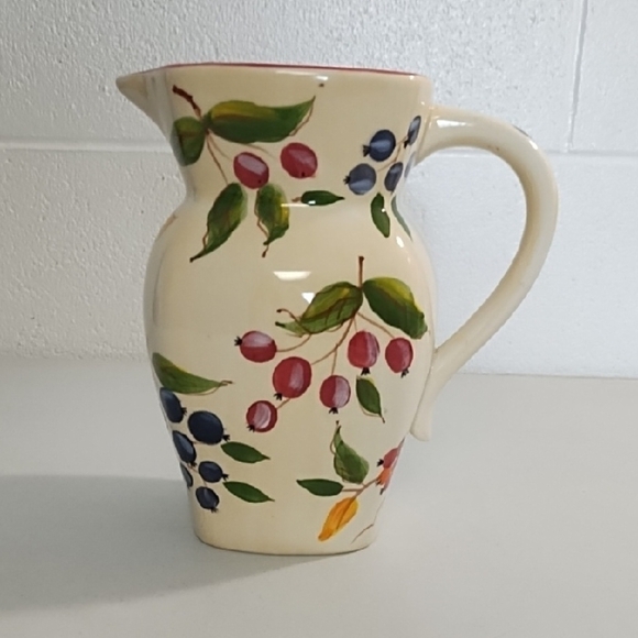 Vintage Ceramic Pitcher Floral Vase with Hand-Painted Berry-ies Floral Art - Picture 11 of 12